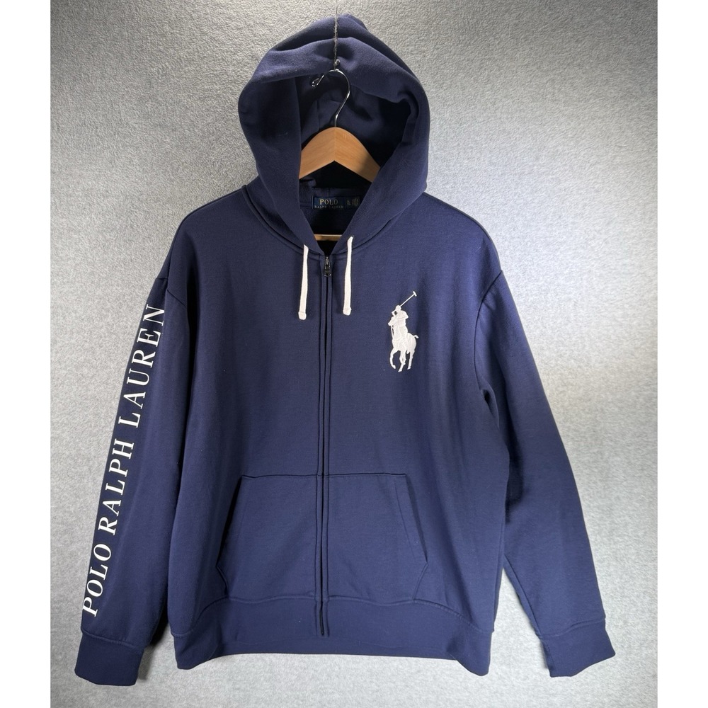 Polo Ralph Lauren Mens Big Pony Full Zip Hoodie Jacket Blue Size XL Spellout